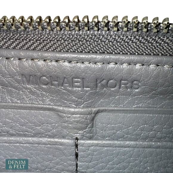 Michael Kors Grey Leather Continental Zip Around Long Wallet Clutch Purse - Picture 13 of 13